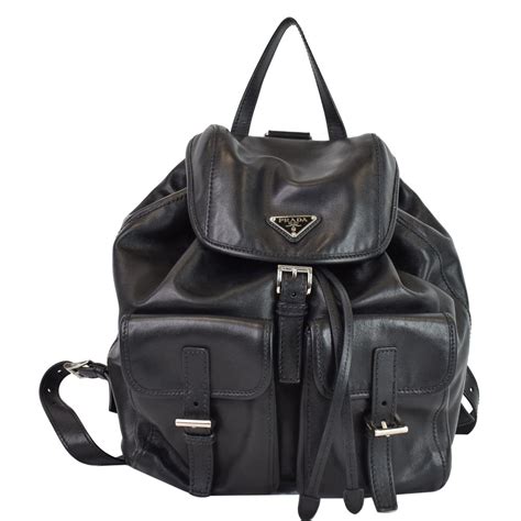 backpack leather women black pockets prada|Prada unisex backpack.